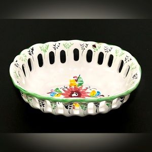 VESTAL Portugal Pottery Flower Basket Trinket Dish